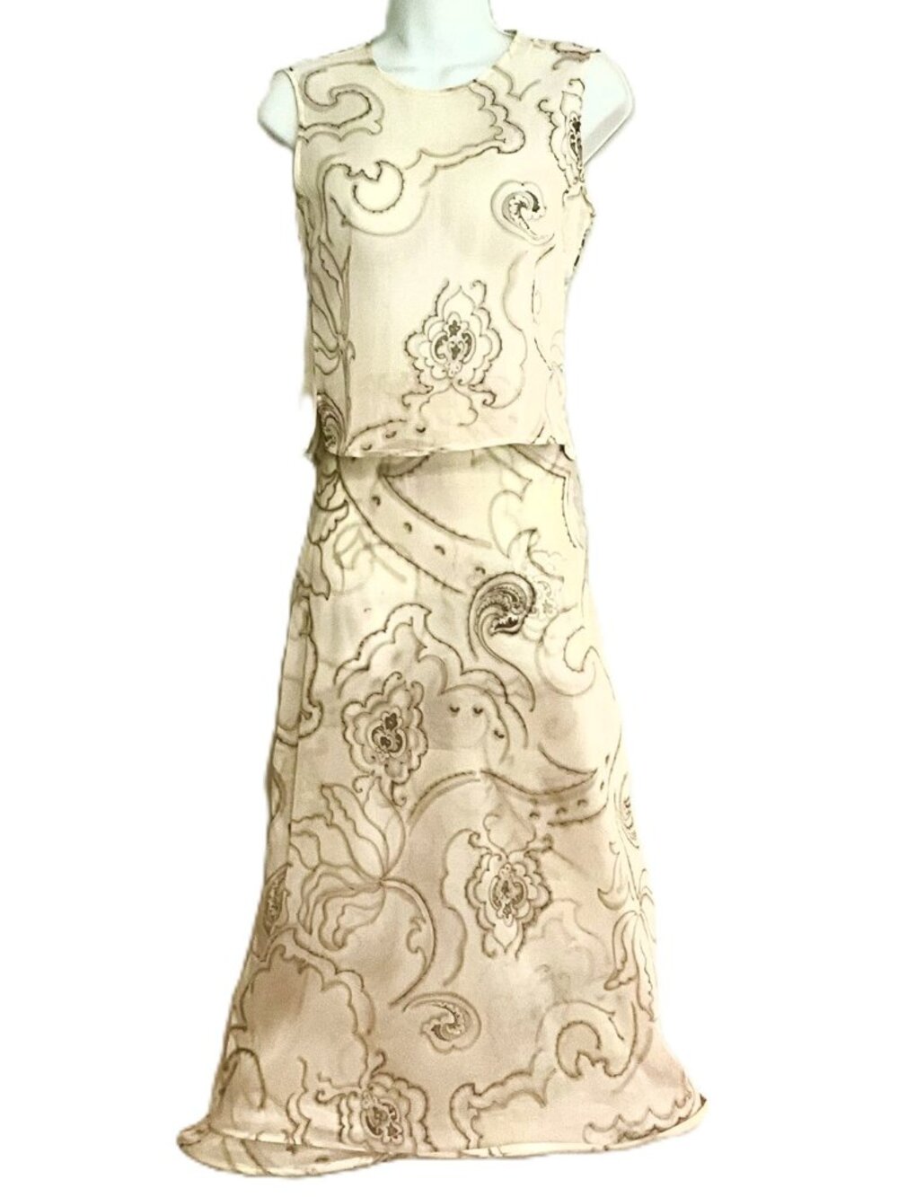 Etro Silk Blouse & Double Layer Midi Skirt Set with Ring Hem Detail IT 42 Italy